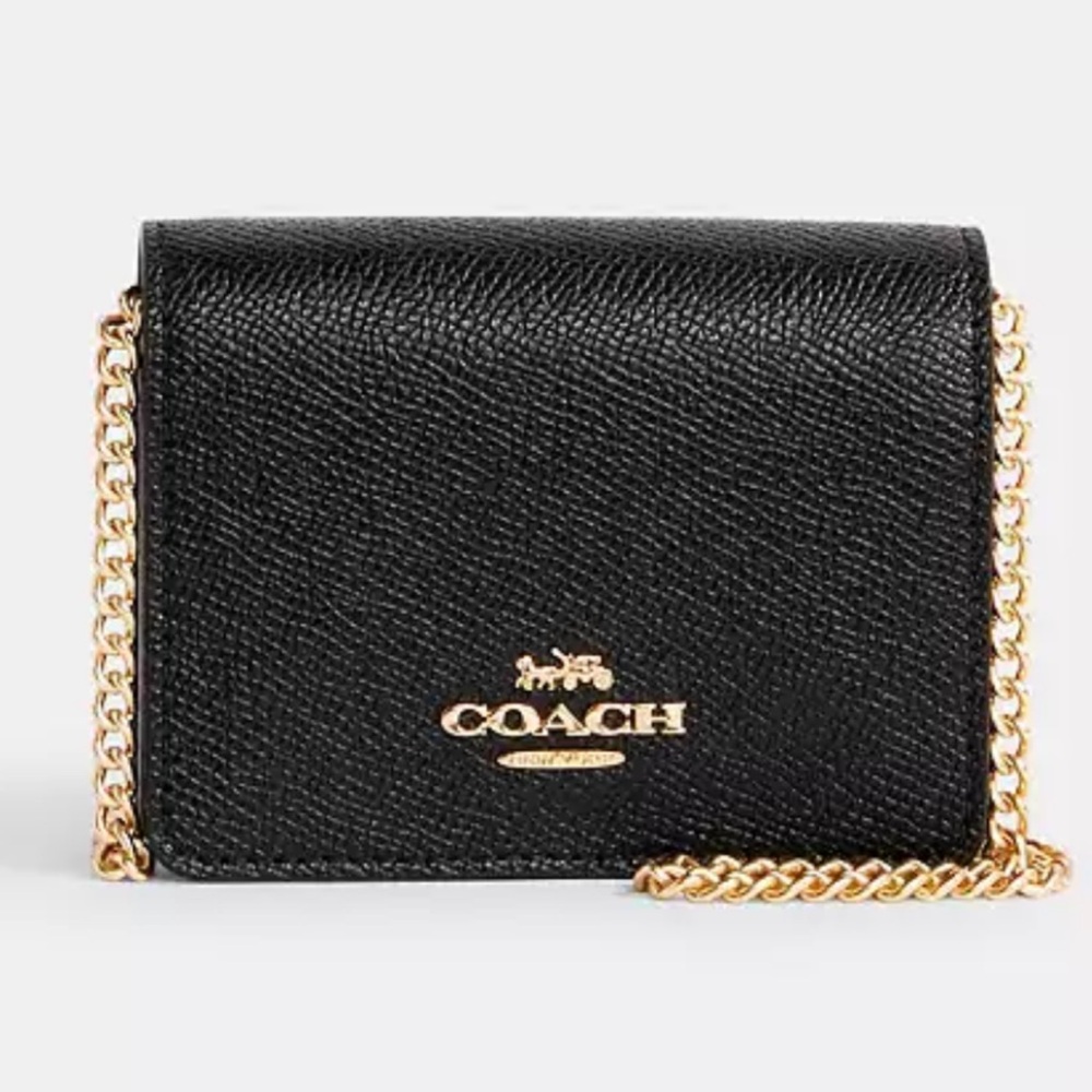 NWT | COACH | Mini Wallet On A Chain |  Black | Leather
